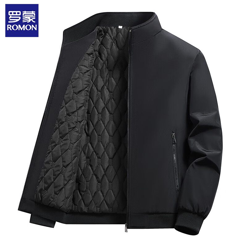 ROMON jacket men's autumn and winter velvet thickened middle-aged and elderly dad's executive jacket business warm plus size cotton clothes black windproof and warm M / recommended 85-100 pounds