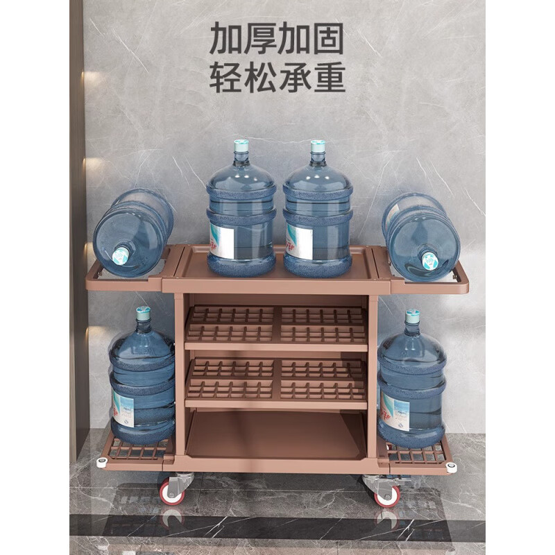 Quan Shaojing 2026 New Thick Linen Cart Hotel Room Cleaning Car Tool Cart Hotel Special Hygiene Cleaning Car Work Unilateral Silent Small Wheel Brown Thickened PP Material_