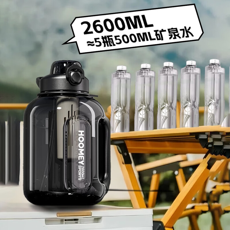 Dear large capacity tritan pot belly cup kettle for men and women straw sports water cup large plastic cup ton bucket black 1.8L (tritan can boil water straw tea warehouse