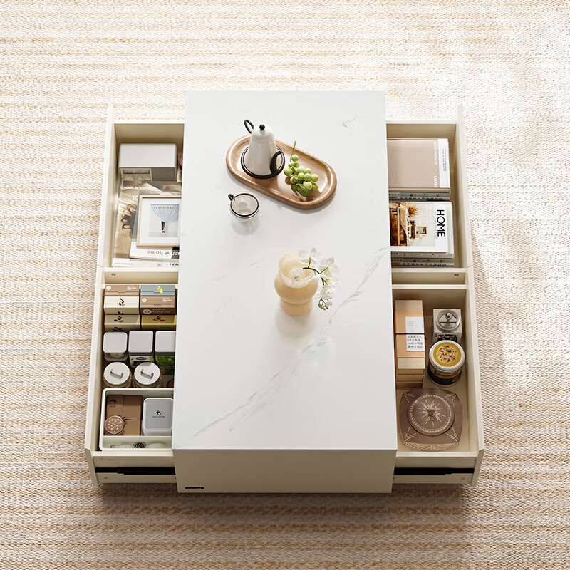 Lin's home slate coffee table living room 2025 new cream style can be matched with TV cabinet combination small apartment wood industry RI1L