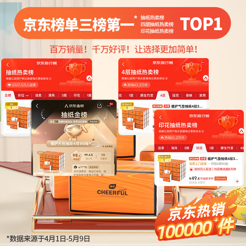 Plant-protected air cushion tissue paper 4 layers 360 sheets * 40 large packs of paper tissue paper wholesale Yuese orange napkins toilet paper facial tissue