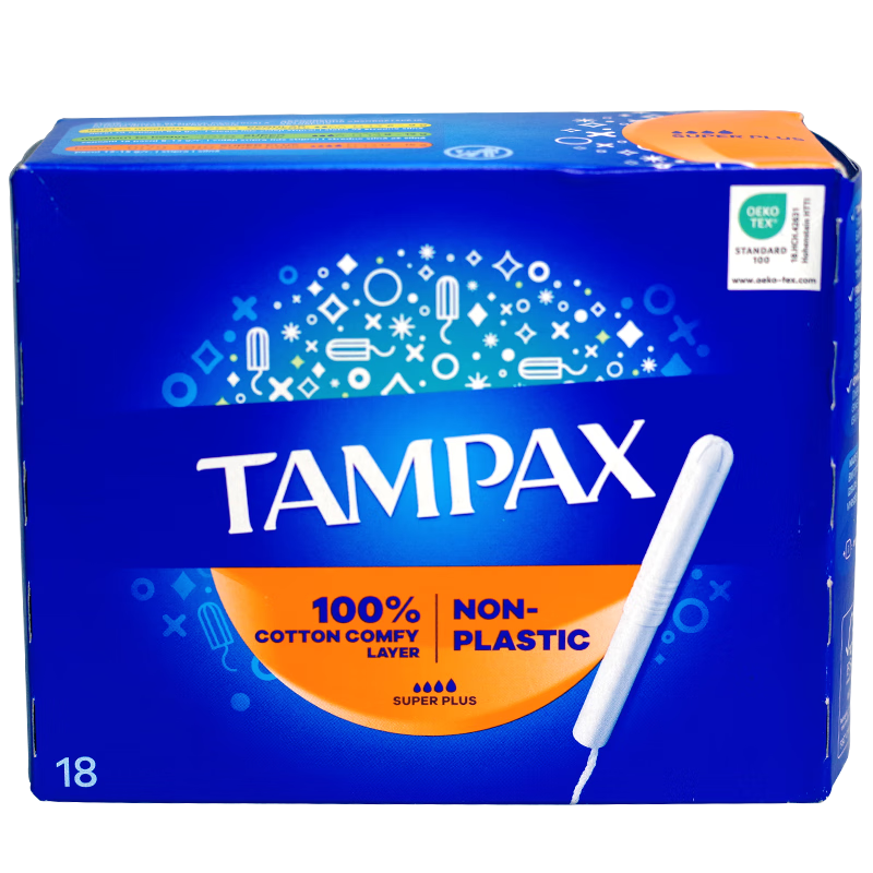 TAMPAX imported tampons, duct-type, non-sensory, built-in tampons, long duct, short duct tampons, super large flow, 18 pcs, 1 box, long style