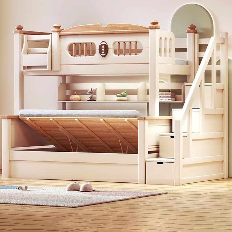 Lixubao Spot Sparkling Cherry Wood Children's Bed All Solid Wood Upper and Lower Bunks Double-layer Bunk Bed High and Low Bed Ladder Style + Double Drawer + Mattress*2 1600mmx2000mm