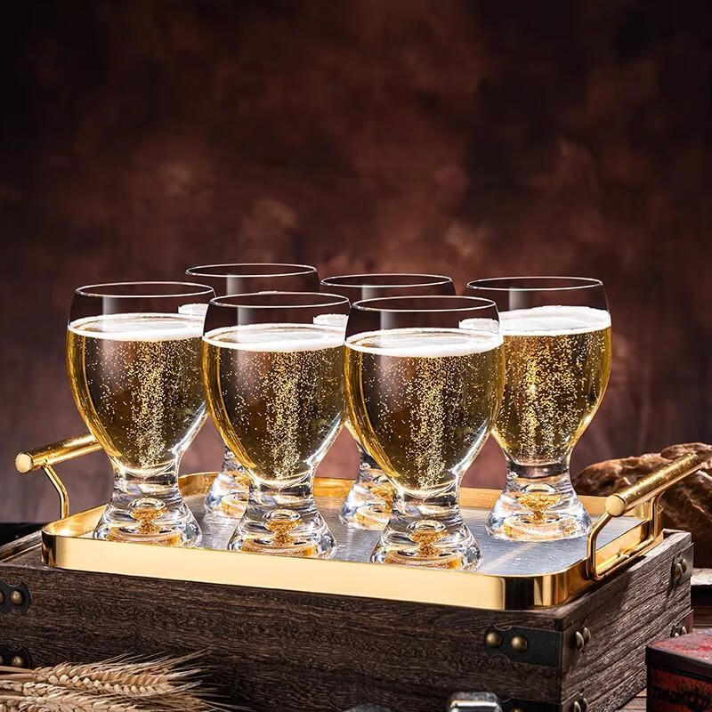 SPEIGLENG French crystal glass beer mug large capacity household light luxury high value special craft beer mug set gold foil large waist 500ml/6 pieces + crystal rotation