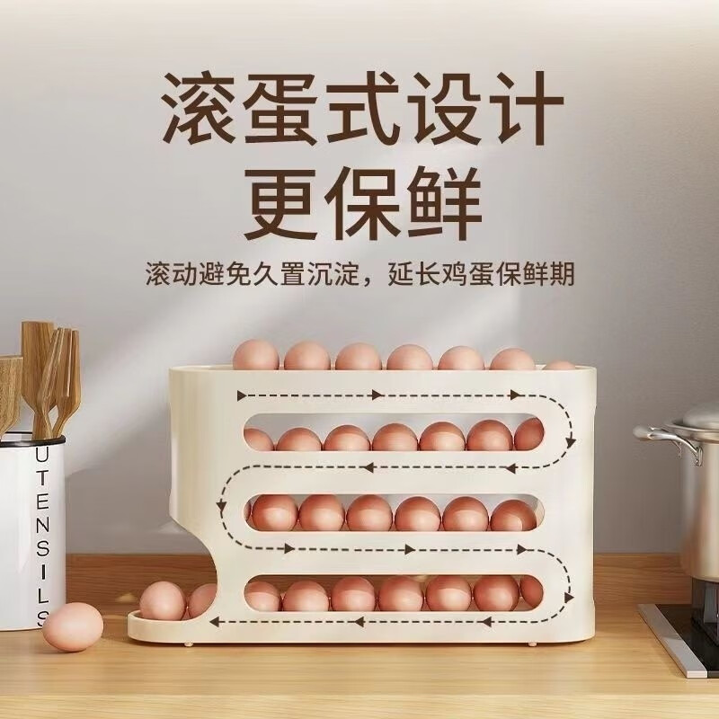 Ye Yu rolling egg storage box kitchen multi-layer oblique automatic egg rolling device refrigerator side door egg tray special crisper cream color edible grade material 1 piece MMA egg automatic filling side door storage + section
