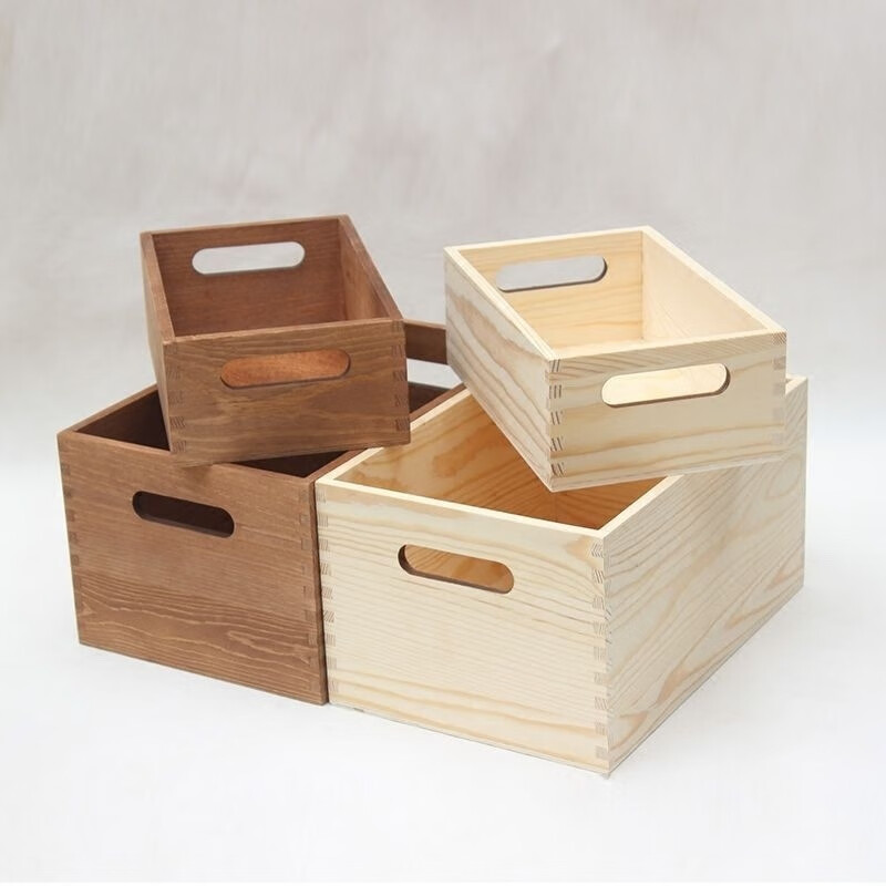 Uncovered custom wooden storage box desktop wooden box storage box mortise and tenon solid wood miscellaneous tools large wooden box retro color 30*20*15.4cm