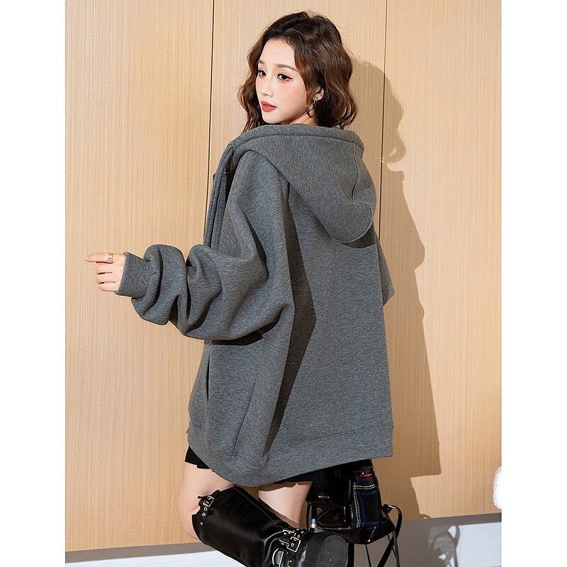 Tangshi 2025 autumn women's hooded kangaroo bag cloth hood rope knitted one-hand long coat