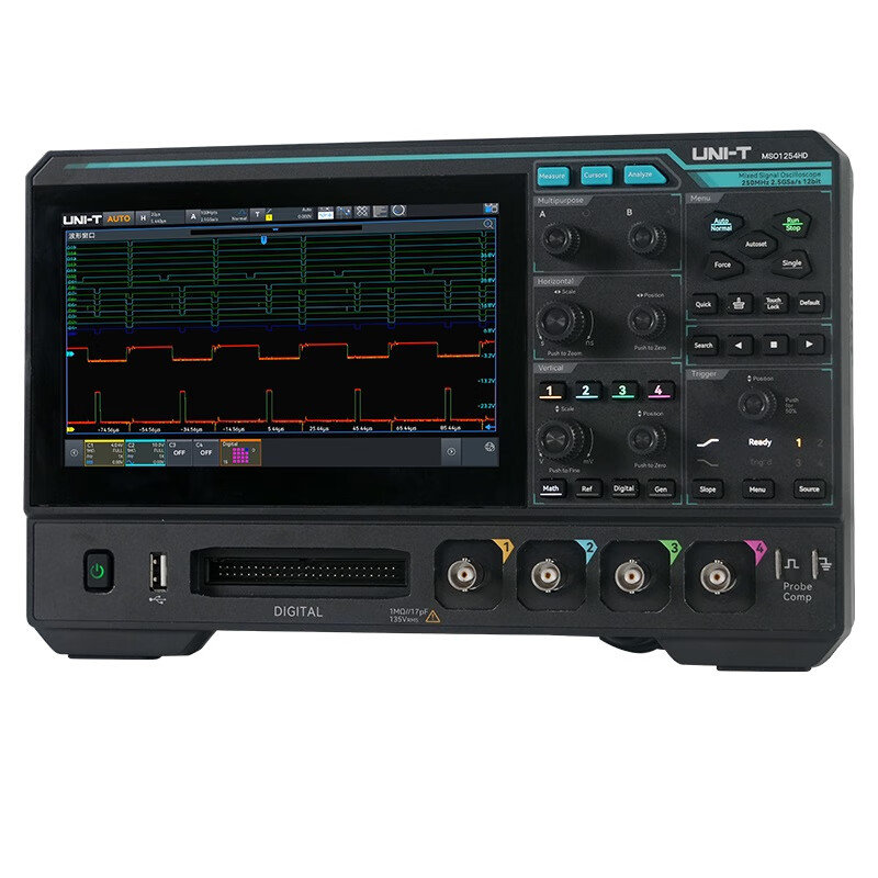 Unilide MSO1254HD high-precision digital oscilloscope four-channel 12bit high-resolution touch screen desktop oscilloscope MSO1254HD (250M bandwidth)