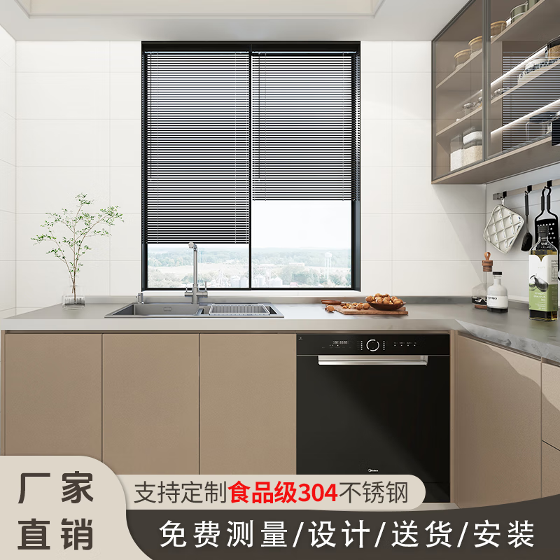 Renjuyi Suzhou 304 integral stainless steel kitchen cabinets customized home stove integrated countertop rural cupboard small apartment 5mm countertop (304 stainless steel scratch resistant) 1 meter