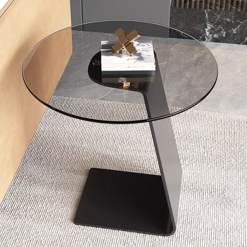 Sofa side table living room coffee table small table creative minimalist small round table glass corner table light luxury high-end side table black - diameter 60 height 50cm explosion-proof glass