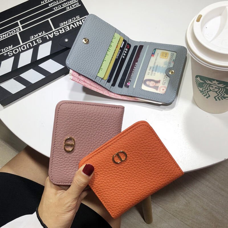 Casa-kups genuine leather wallet women's short new niche design driver's license card holder all-in-one coin purse women's wallet black