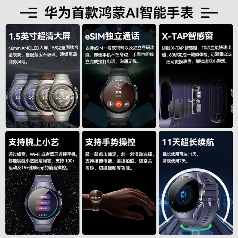 Huawei (HUAWEI) Valentine's Day Gift Huawei WATCH5 Smart Watch 2025 Flagship New Esim Independent Call Sports Watch Men's and Girls' Birthday Annual Party Gift WATCH 5 46mm Jupiter Brown + Customized Titanium Alloy Titanium Color Strap