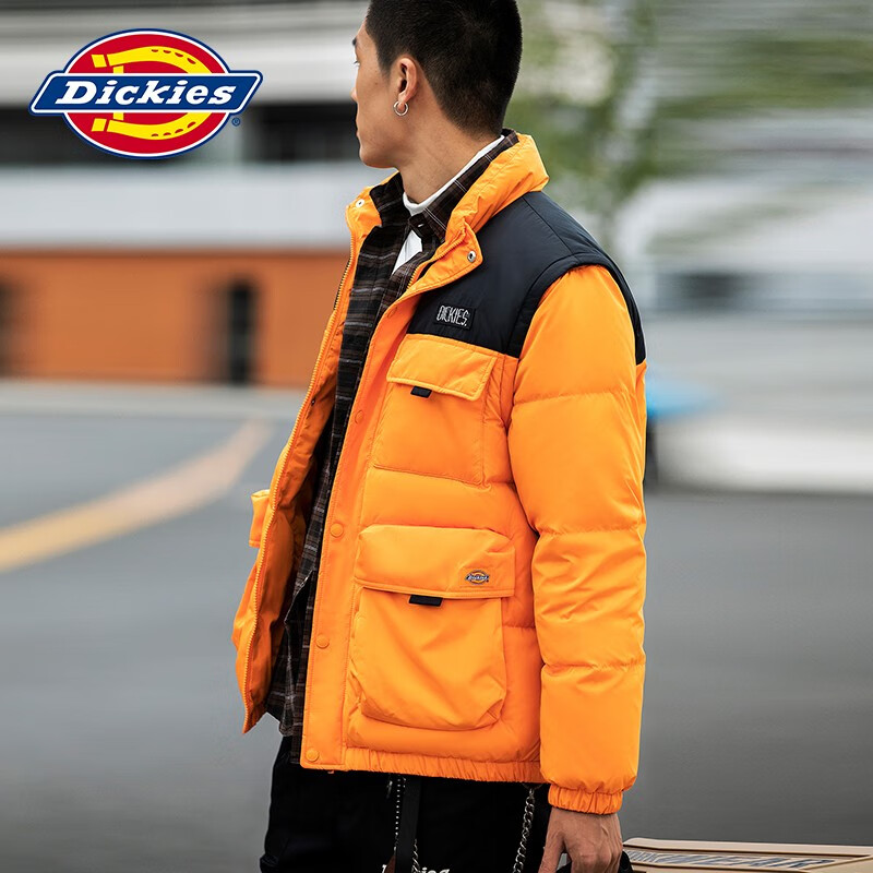 Dickies down jacket multi-pocket basic jacket Men's casual all-match thickened jacket 9460 Persimmon Orange (Loose version) S Down filling 165 grams