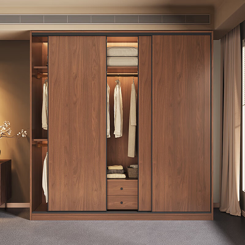 Junlianzhong antique solid wood wardrobe bedroom household sliding door simple wardrobe small apartment large wardrobe 180*60*200cm main + top + side thickened 16cm solid wood board