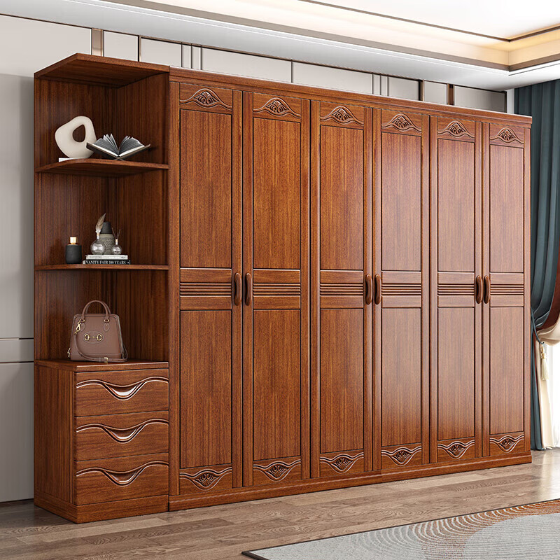 Nanyi Wardrobe Chinese Golden Rosewood Home Bedroom Wardrobe Storage Cabinet Side Cabinet with Top Cabinet Solid Wood Wardrobe Z8611 Six-Door Wardrobe Golden Rosewood