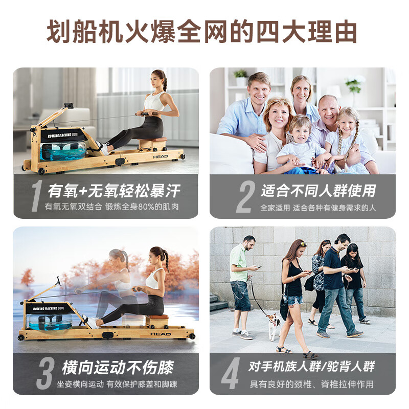 Hyde painting rowing machine home fitness water and electricity double resistance folding painting rowing machine aerobic fitness equipment imported rubber wood WR655 folding light color course.