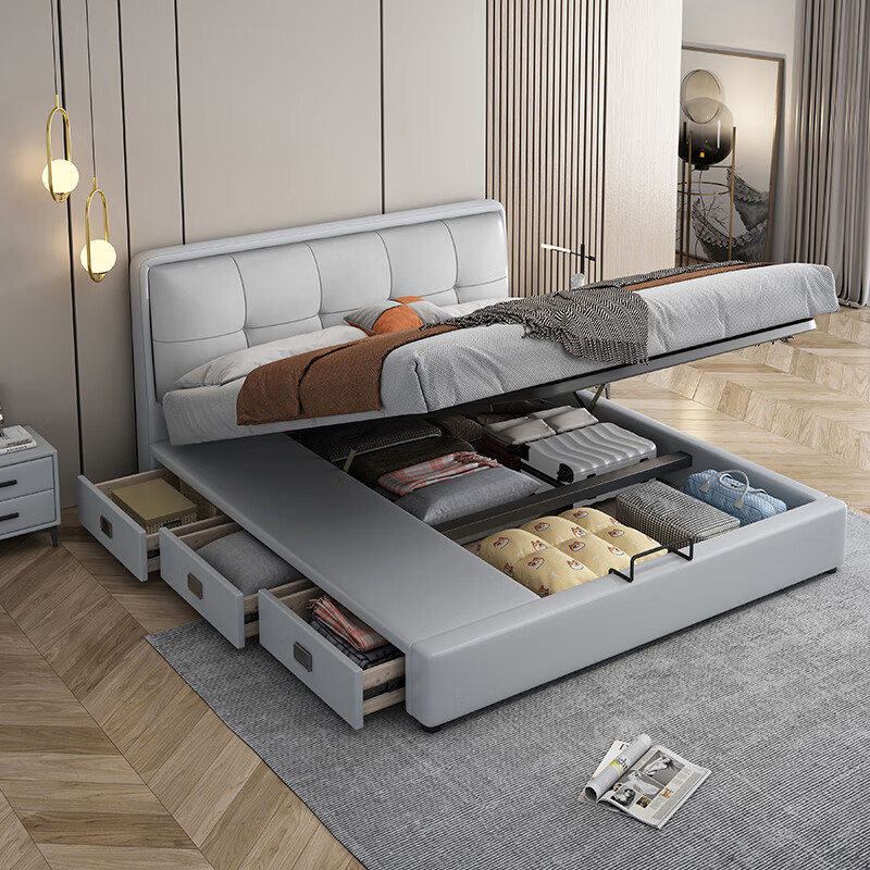 Jiangmu Senge Light Luxury Children's Bed Boy 1.2m Small Apartment Modern Simple Girl 1.35m Teenager 1.5m Full Edge Leather Bed (Luxury Edition) Bed + 4D Spine Protective Latex Mattress 1.2x2.0 Frame Can be customized 1.9 long