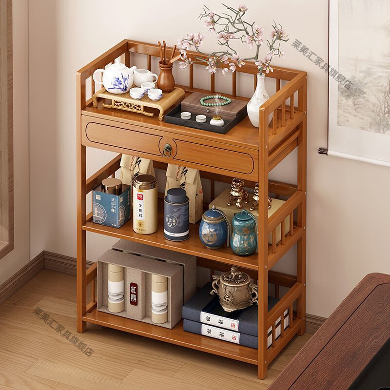 Laimeihui Chinese Bogu rack tea cabinet tea room storage rack display cabinet storage tea table side cabinet Duobao Pavilion tea ornaments reinforced and bold simple style - second floor 35cm long