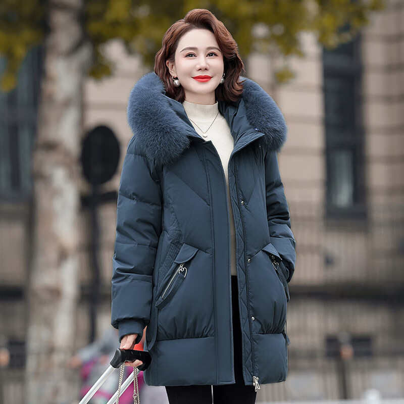 Yaya (YAYA) middle-aged mother winter style down jacket women's thickened warm fashion middle-aged and elderly fox fur collar jacket women QC