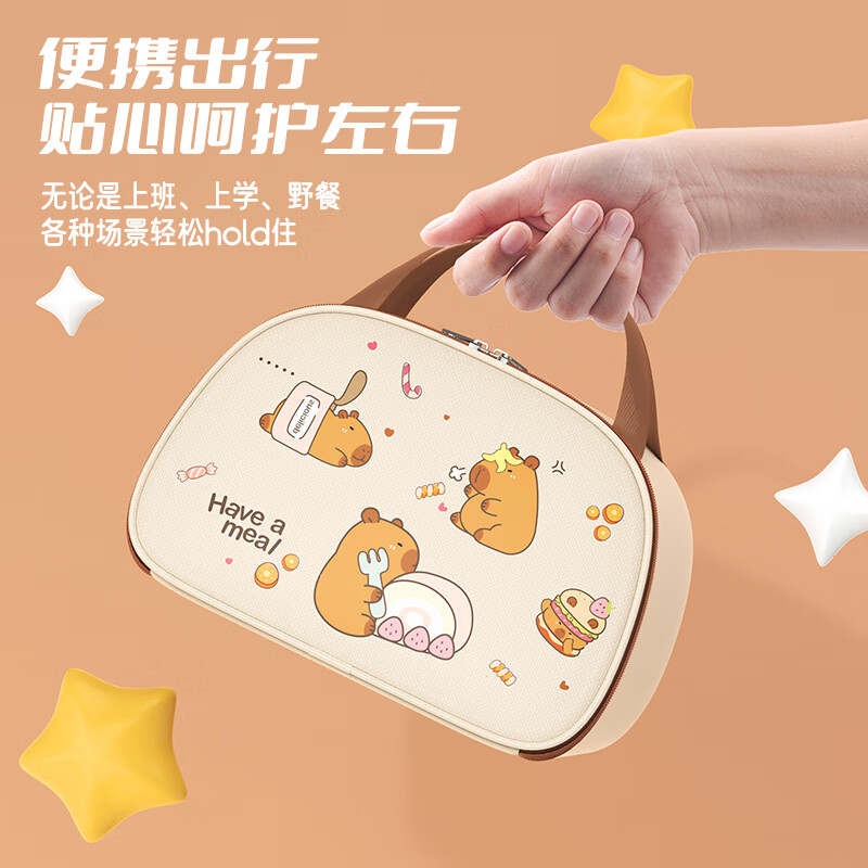 Cat Friend Time Student Cute Lunch Box Convenient Insulation Bag Aluminum Tin Material Waterproof Thickened Handbag Lunch Box Bag Lunch Bag Bara Upgraded Double Handle Waterproof Insulation Heightened Cap Bara
