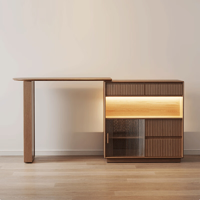 Harmony Dujiang solid wood sideboard bar table retractable storage partition integrated cabinet living room small apartment sofa side cabinet double-sided storage bar table combination walnut color solid wood