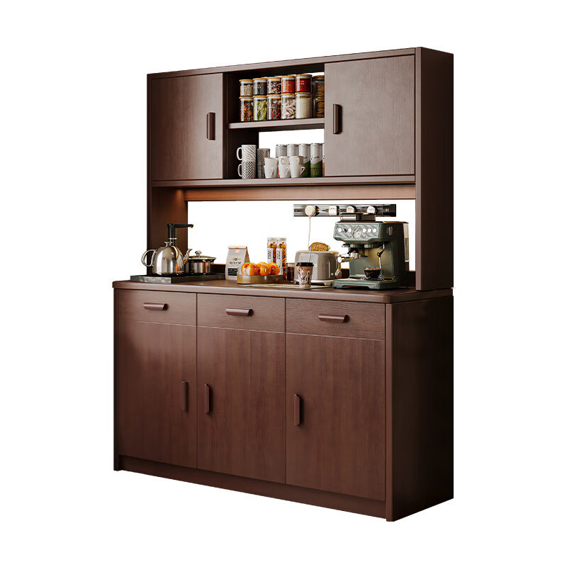 Fuli solid wood sideboard against the wall integrated wine cabinet tea cabinet kitchen cabinet living room storage cabinet storage cabinet storage cabinet short model with guardrail walnut color 63*40*80 free tools for self-installation