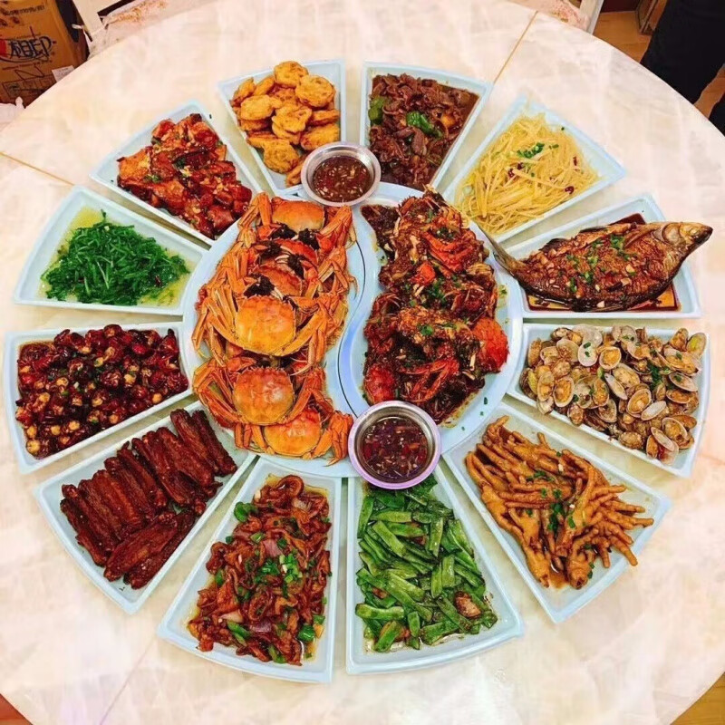 Meikejiemiamine Chinese creative imitation porcelain dining room banquet combination set large platter home party New Year's Eve dinner plate 12 platters + 2 Tai Chi plates