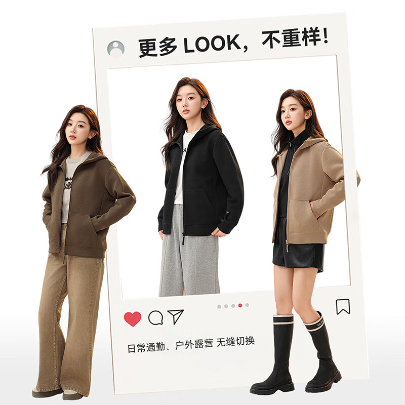 Flying in the Snow Jacket Women's Hooded New Style Wuming Air Cotton Autumn and Winter Zipper Cardigan Sweater Military Green XL 170