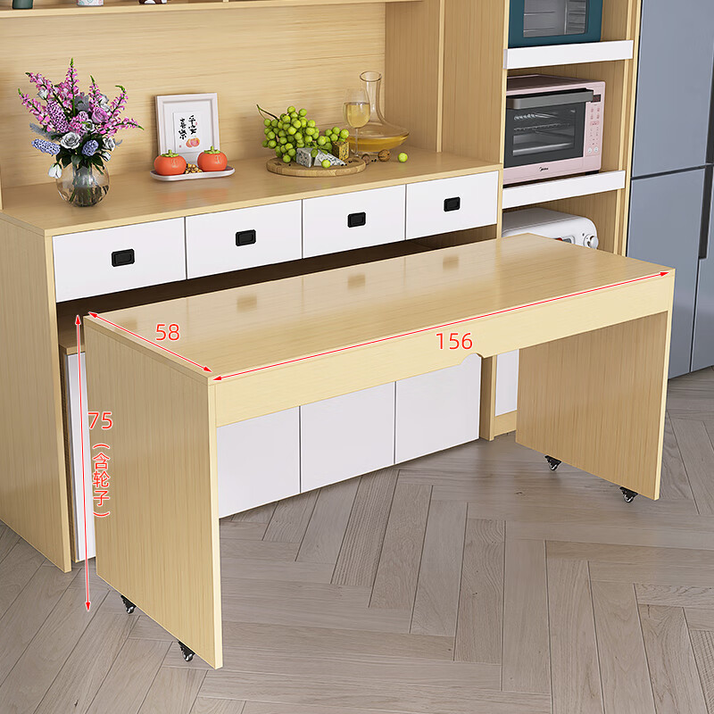 Mengyang small apartment sideboard dining table integrated pull-out table built-in refrigerator cabinet living room kitchen appliance storage cabinet 160 side table cabinet + electrical cabinet + refrigerator pull-out cabinet