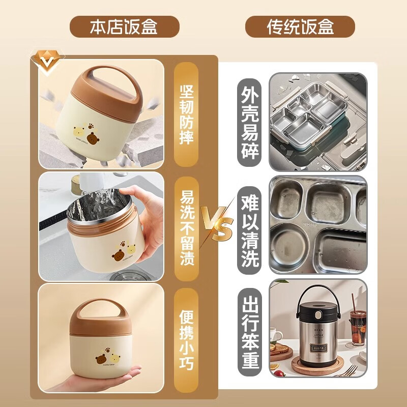 OIMG insulated lunch box for office workers with rice artifact bucket single layer microwaveable for 24 hours long-lasting mini large capacity upgraded single layer bear with increased capacity and deepening