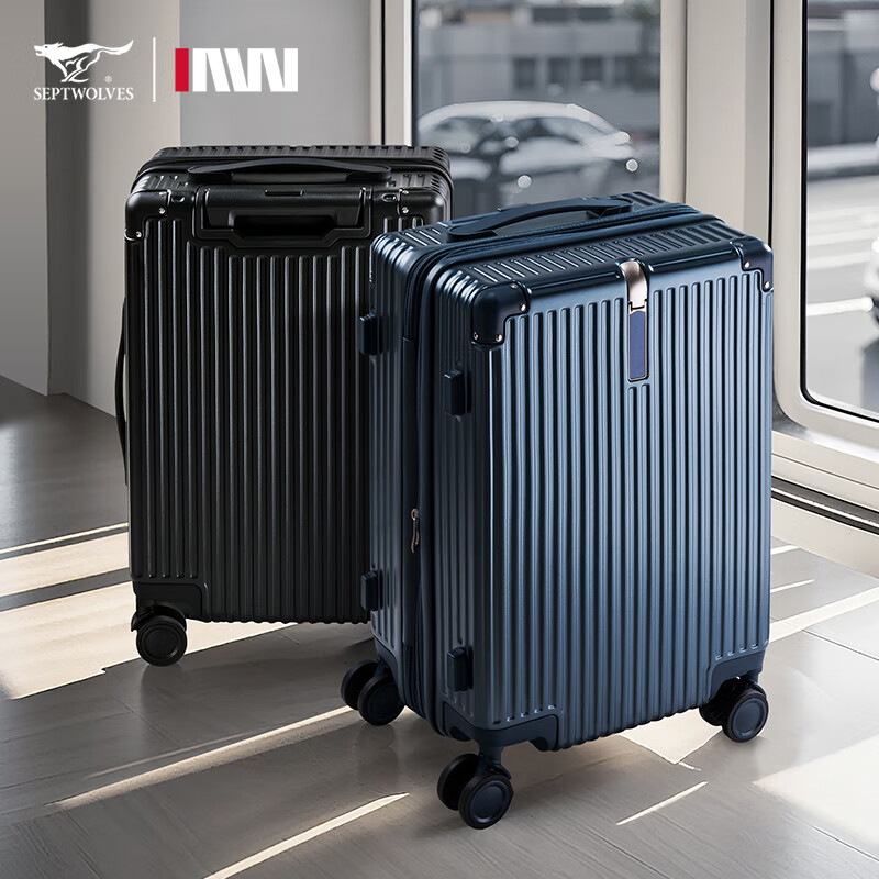 Septwolves suitcase double-layer explosion-proof zipper expandable trolley case student large-capacity suitcase password lightweight boarding case Land Rover Blue + free case cover 26 inches