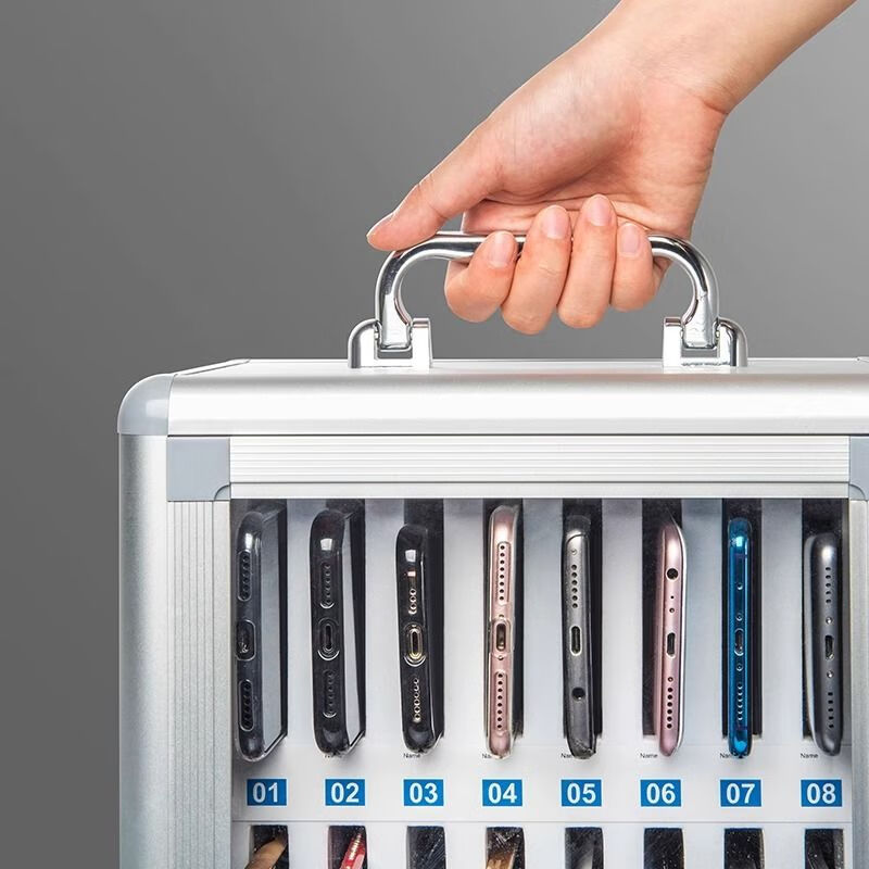 Mobile phone box storage box mobile phone storage box aluminum alloy with lock student wall hanging employee company meeting mobile phone storage box mobile phone storage cabinet 60-bit mobile phone safe box silver