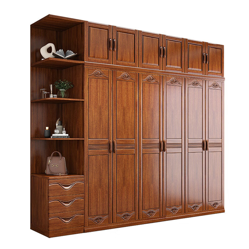 Nanyi Wardrobe Chinese Golden Rosewood Home Bedroom Wardrobe Storage Cabinet Side Cabinet with Top Cabinet Solid Wood Wardrobe Z8611 Six-Door Wardrobe Golden Rosewood