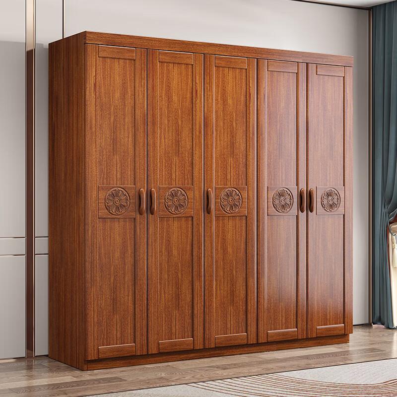 Nanyi wardrobe golden rosewood solid wood wardrobe Chinese style household cabinet multi-layer storage large capacity storage cabinet 8631 six doors + top cabinet + drawer side cabinet golden rosewood