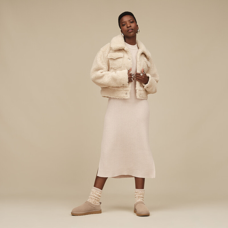 UGG new autumn women's fashionable and comfortable solid color lapel snap casual short jacket 1171459 NLI | Natural white XS