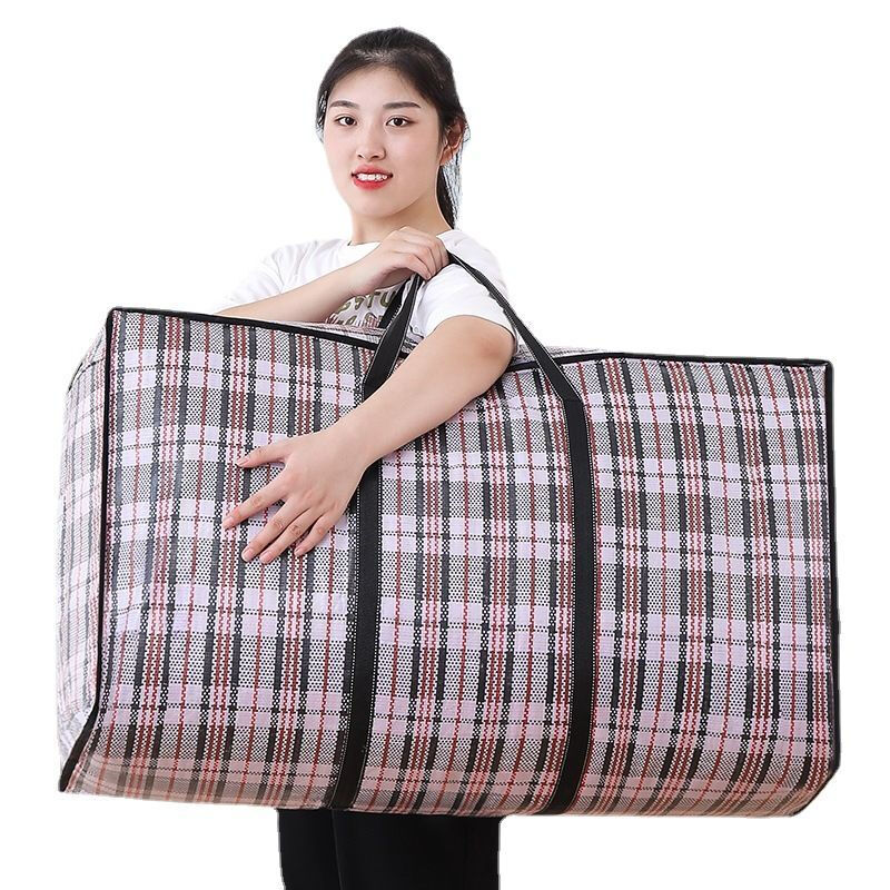 Moving bag woven bag thickened luggage packing bag extra large capacity waterproof quilt portable storage bag black grid fabric 1 piece 20*20cm