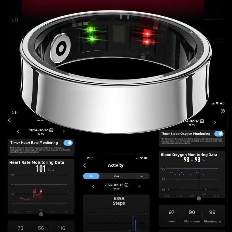 RingConnR09 smart ring with charging chamber sleep monitoring smart ring all-day heart rate Bluetooth video novel page turning black size 8 circumference 57 points 5mm comes with charging compartment