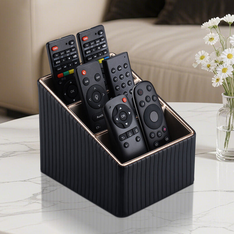Richblue Multifunctional Mobile Phone Remote Control Storage Box Multi-compartment Desktop Stationery Box Pen Holder Home Storage Supplies Phnom Penh Black Vertical Stripes A513