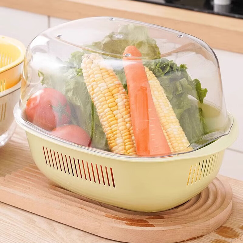 He Jiagong vegetable washing basket double-layer transparent drain basket household kitchen vegetable basket multi-functional fruit washing basin vegetable basin white double-layer drain basket 2 pieces