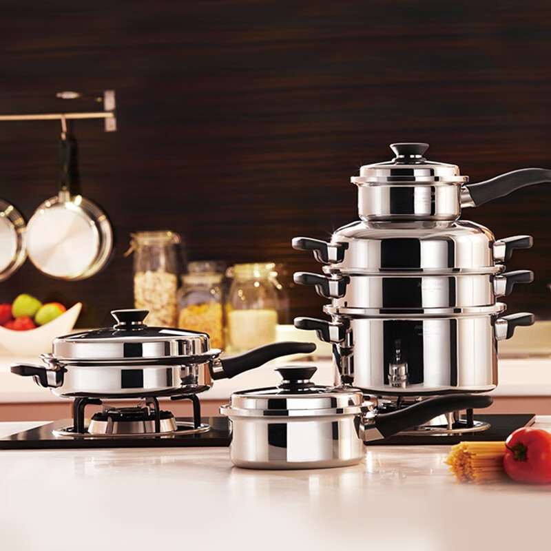 OEMG Anli Queen Pot Chinese Stainless Steel Wok Kitchen Frying Flat Non-stick Pan Accessory Set No Oil Fume 3 Liter Steel Pan with Lid_Product No. 53823