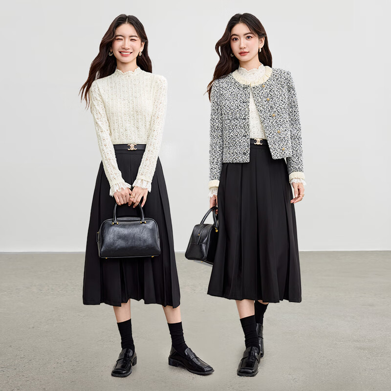 Shandubila wavy edge half-high collar long-sleeved bottoming shirt for women autumn textured hollow lace shirt elastic slightly see-through inner top