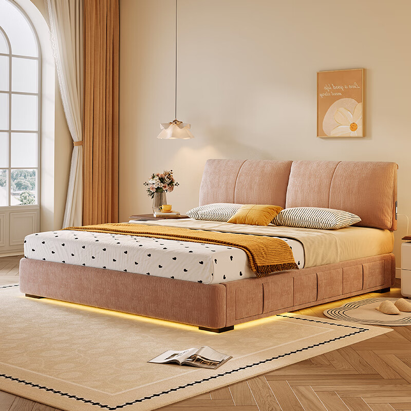 Dongxiong ultra-thin bedside fabric bed removable and washable elephant ears small apartment primary and secondary bedrooms ultra-thin translation storage bed cat claw cloth bed/encrypted silent row frame 1800mm*2000mm translation structure