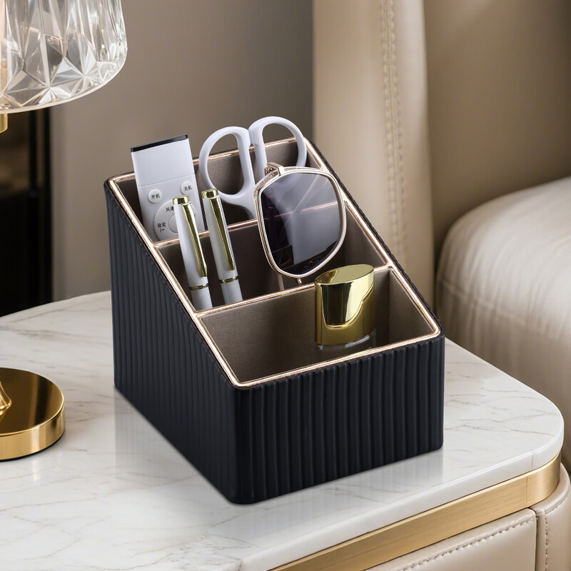 Richblue Multifunctional Mobile Phone Remote Control Storage Box Multi-compartment Desktop Stationery Box Pen Holder Home Storage Supplies Phnom Penh Black Vertical Stripes A513