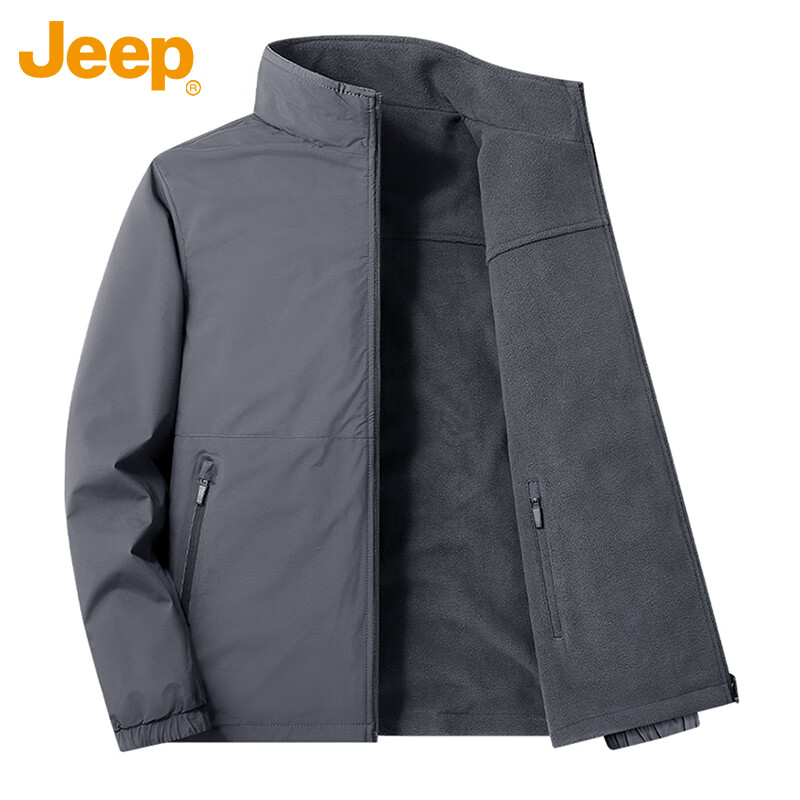 JEEP Jeep Jacket Men's Velvet Thickened Warm Jacket Autumn and Winter Casual Loose Clothes Black Velvet 2XL