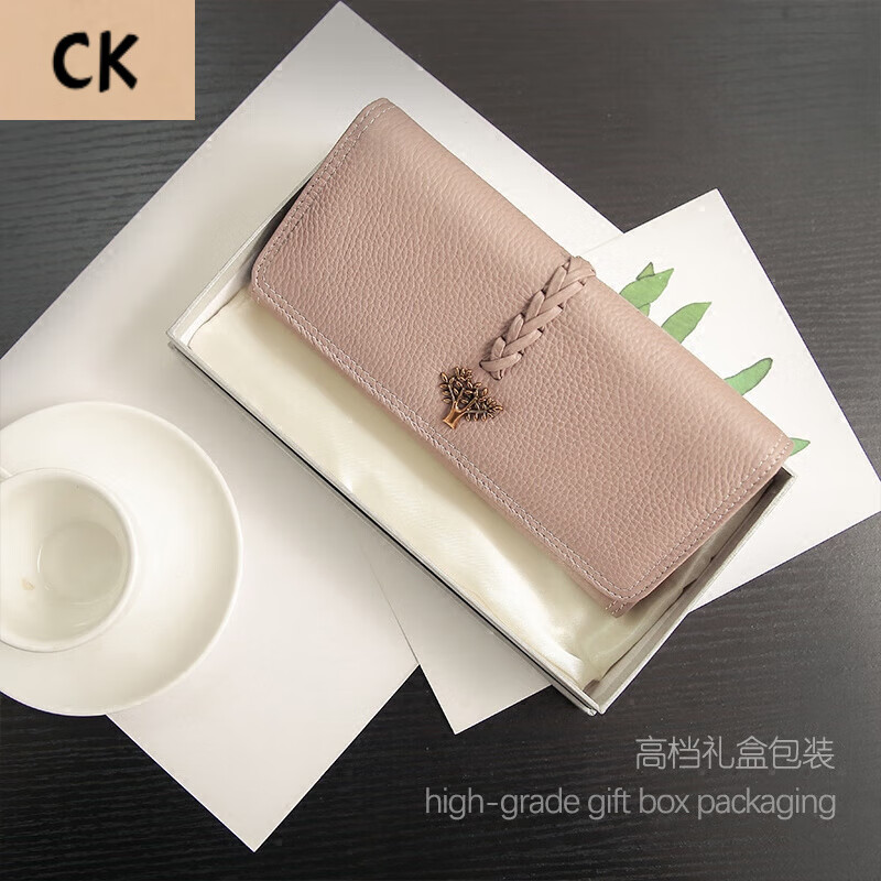 CHLING KAYAN small ck women's bag 2025 new Korean version trendy genuine leather two-fold women's wallet folding first-layer cowhide wallet black