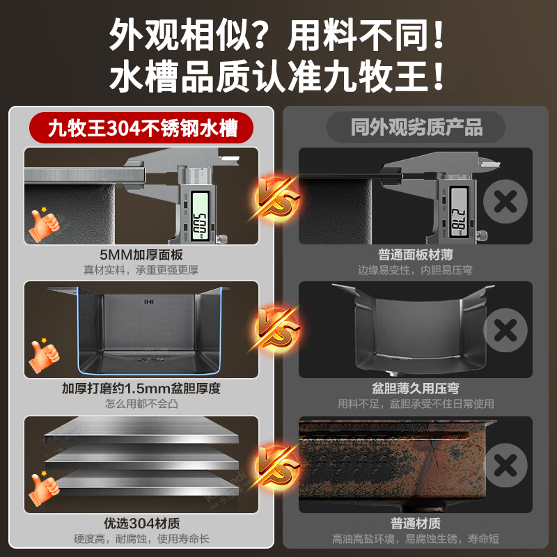 JOMOW sink 5.0 thickened kitchen large single-slot integrated basin 304 stainless steel sink multi-functional vegetable basin B package 60*45 pull-out faucet + soap dispenser