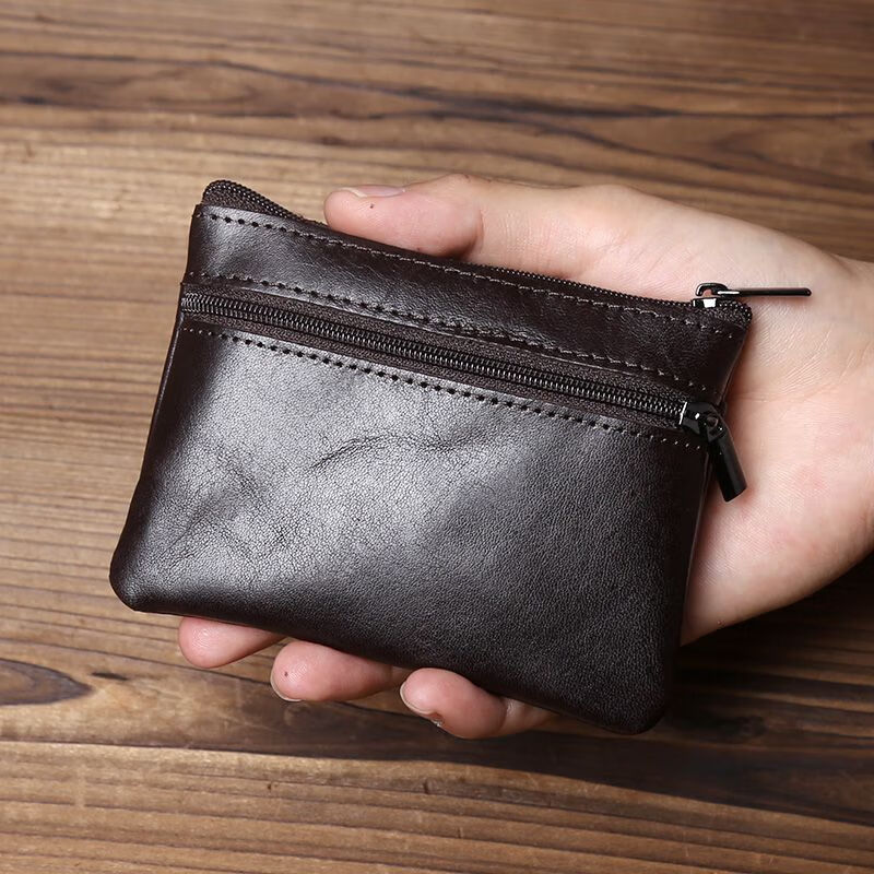 Fat Donglai's same retro oil wax key bag, compact girl's hand card holder, imported technical leather home key bag, black