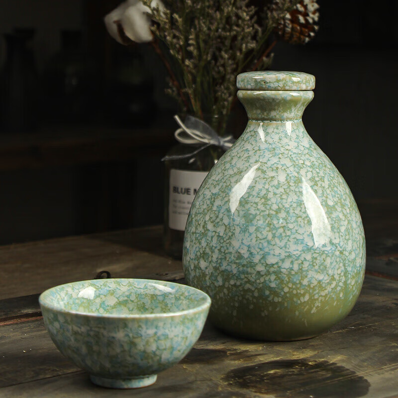 He Jiagong ancient ceramic wine jar household Chinese style sealed 1 jin half jin wine jug empty wine bottle wine glass wine set light pink one pot and one cup (one jin)
