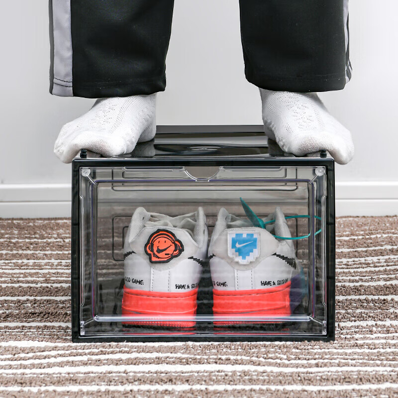 Magnetic suction high-looking transparent drawer-type shoe box shoe storage box dormitory artifact space-saving shoe rack shoe cabinet separate front door medium size magnetic suction 46 size low-top shoes transparent black one pack