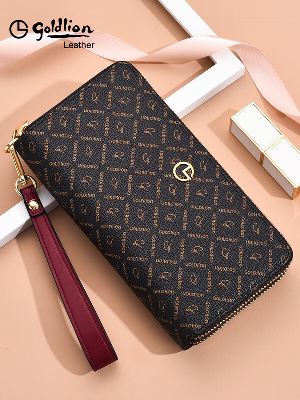 Goldlion Wallet Women's Long Large Capacity Light Luxury Handbag High-end Gift for Girlfriend Bag Clutch Coffee Color